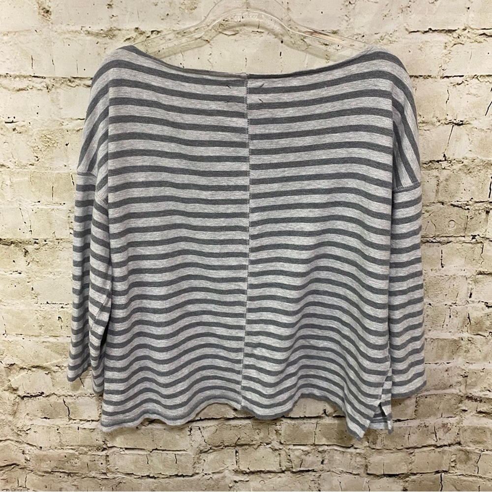 Lou & Grey Gray Striped Cotton Boat Neck 3/4 Sleeve Top - Picture 3 of 5